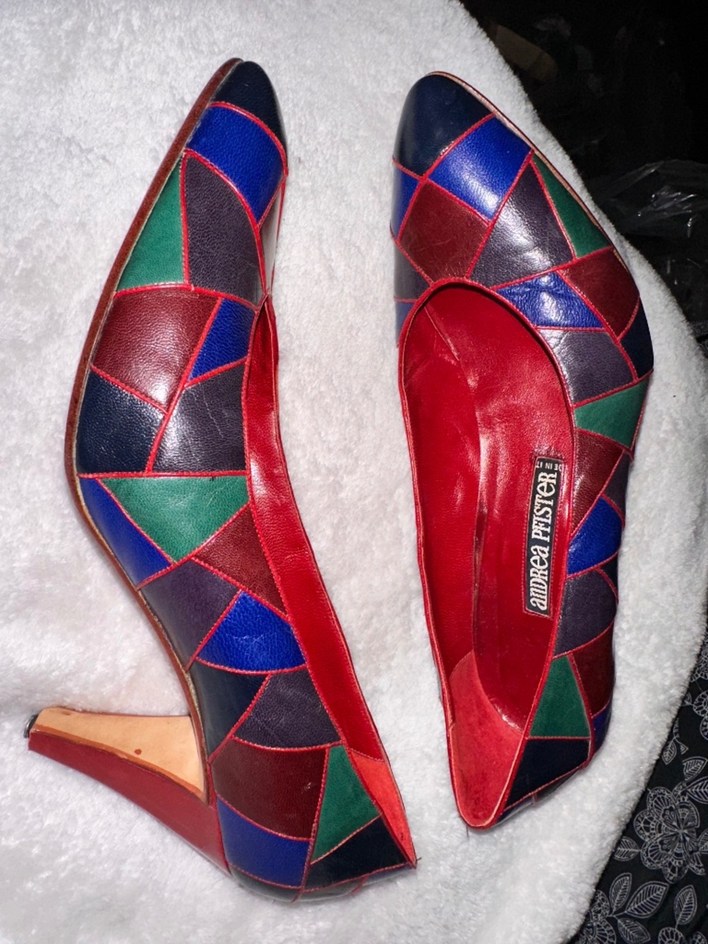 Vintage Andrea Pfister Italy Multicolor Patchwork Leather Pumps Designer Shoes